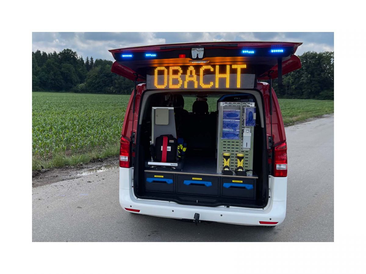 Message Display Sign in Back of Responder Vehicle Showing the Message Obacht