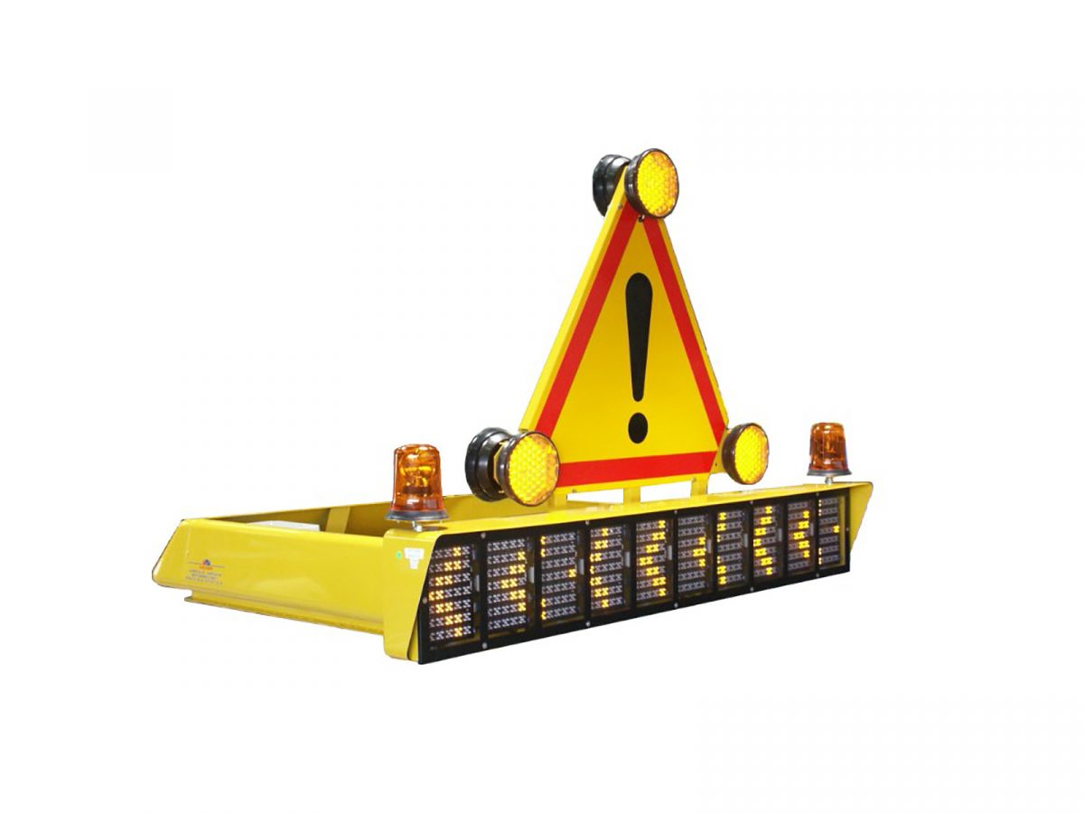 Yellow Casing Colour for Frame Shown on Warning Triangle with Amber Beacons, Circular LEDs and Arrows Message