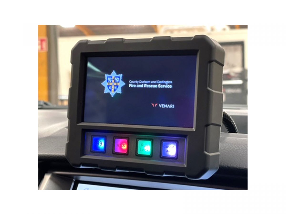 MCS-TSC Touch Screen Controller Mounted on Dash County Durham and Darling Fire and Rescue Service Logo / Venari