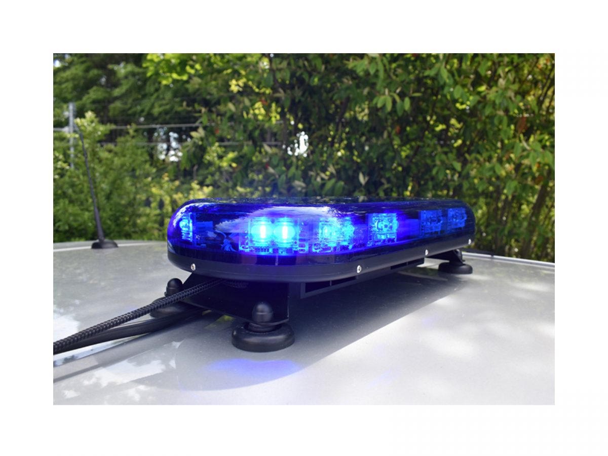 Trail Blazer 2 LED Mini Lightbar Blue Angle View In Situ on Silver Car Roof