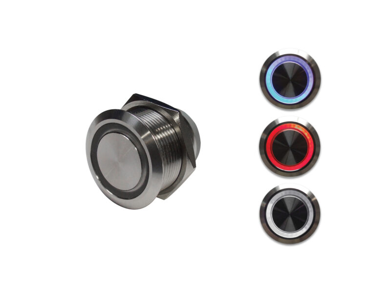 Momentary Cyclic Push Button - Dual Colour Showing Blue Red and White LEDs without Cable