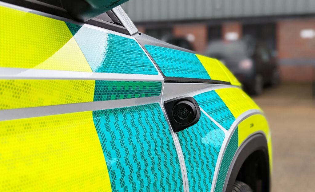 Closely Cropped Shot of External Side View Camera on Ambulance Rapid Response Vehicle