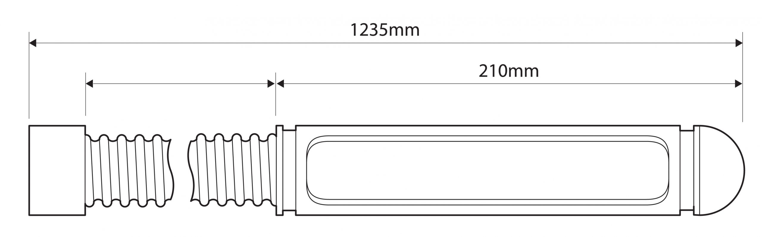 LSP-213 Siren Pipe Extension and Speaker Kit Dimensions Illustration Showing 1235mm/210mm Extension Length