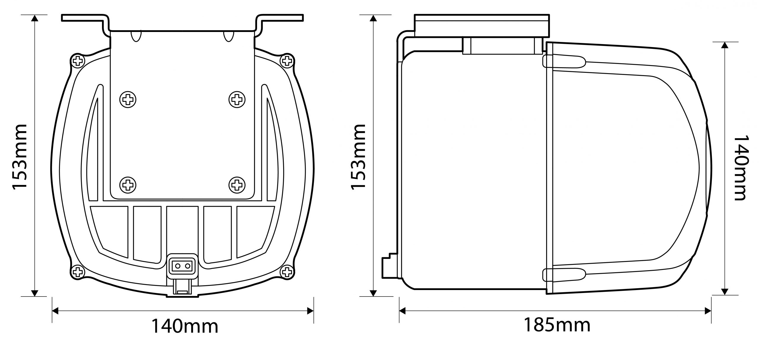 LSP-108 100 Watt Low Frequency Rumble Speaker - Digital Dimensions Illustration Showing 140mm Width, 153mm Height and 185mm Depth