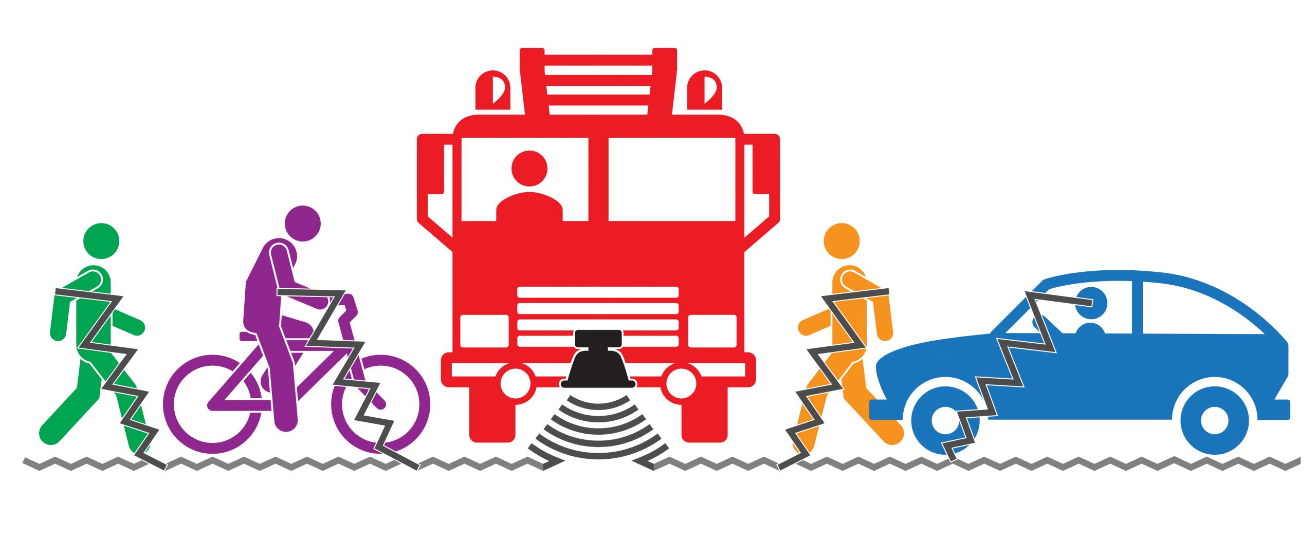 Rumble Effect Illustration Showing the Effect on Pedestrians, Cyclists and Drivers, Emanating from Fire Engine