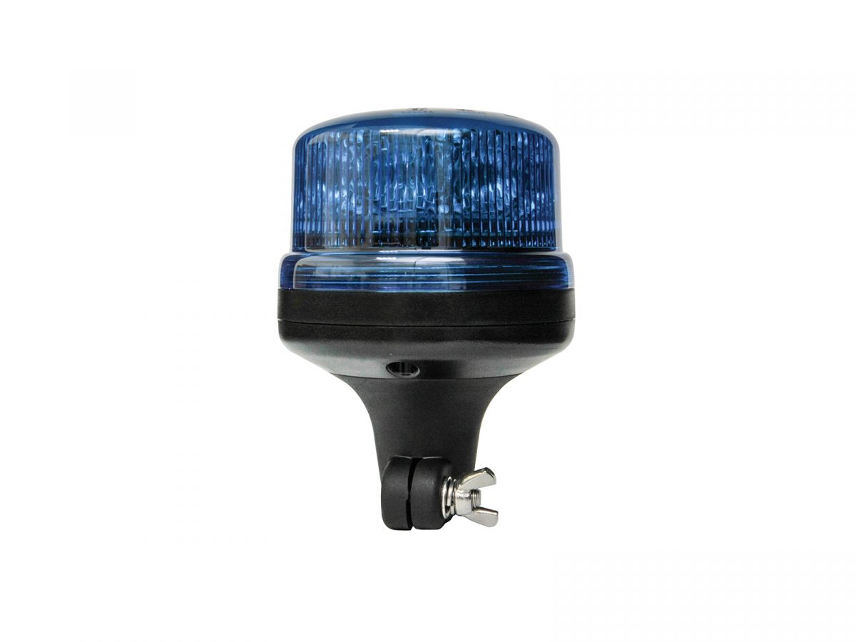 B16 Atom LED Beacon - Low Profile with 11 Built-In Flash Patterns Blue DIN Pole