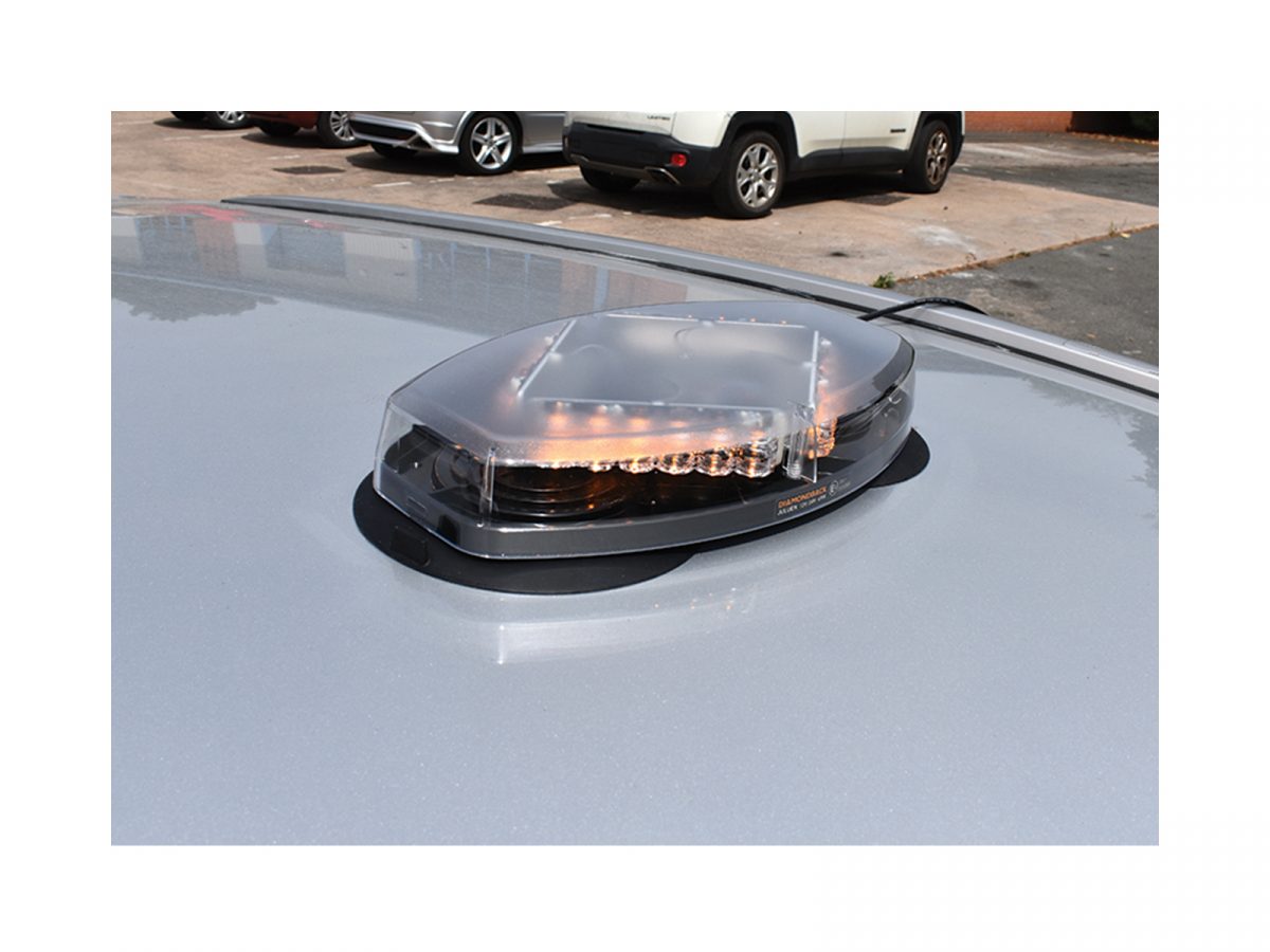 Diamondback LED Mini Lightbar Clear In Situ on Silver Car Roof Magnetic Mount Angle View 2