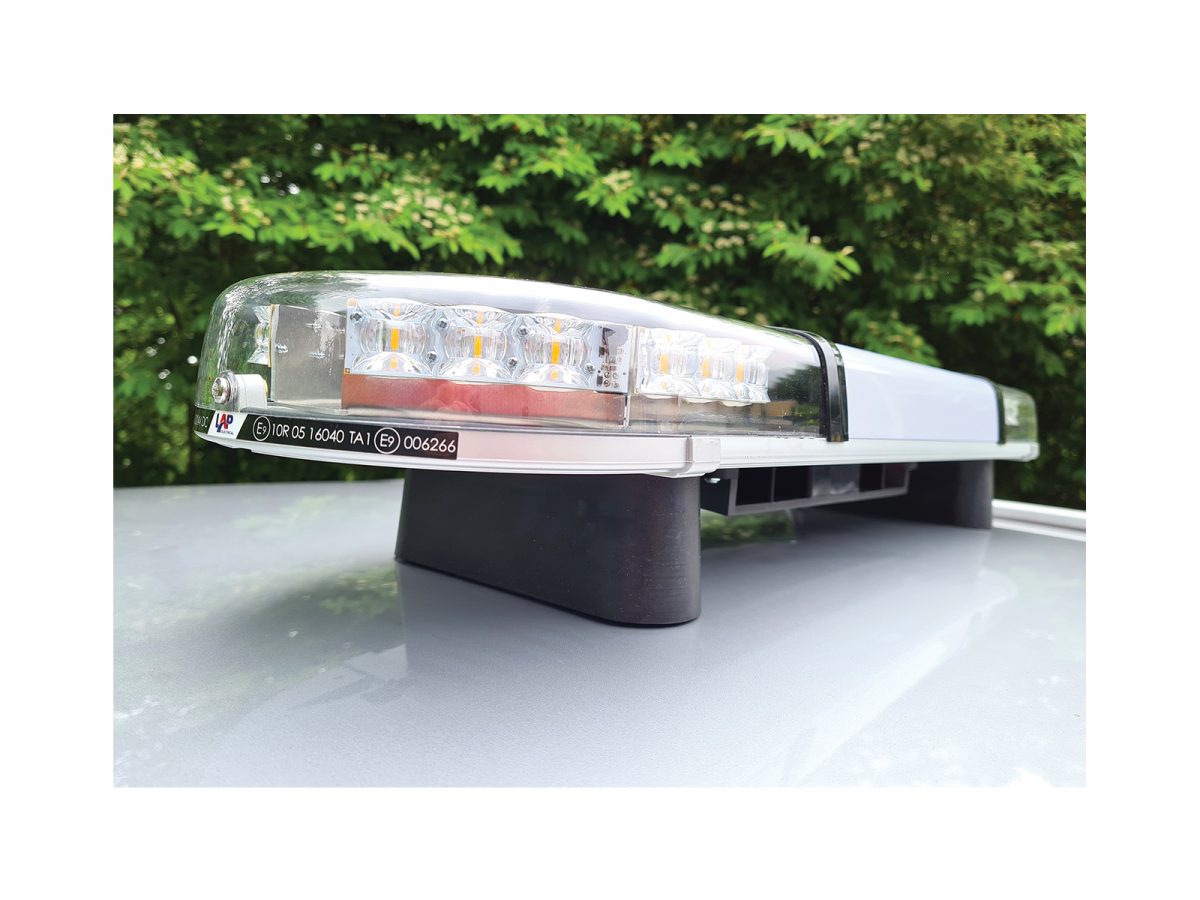 Hurricane PA Lightbar with 60 Watt Speaker Driver In Situ Angle View Unlit No Livery Close Up on Roof of Silver Car