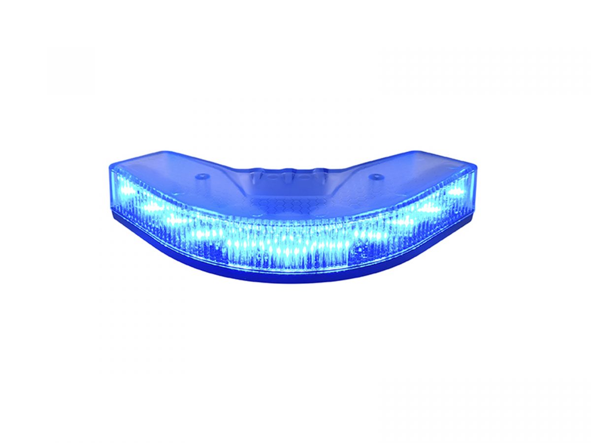 Blue Lens OV9 Corner LED Module Lit with no Cable Top Angle View