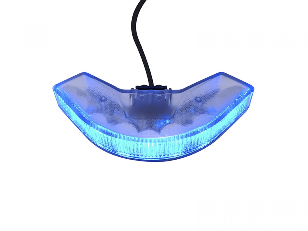 Blue Lens OV9 Corner LED Module Lit with Cable Top View