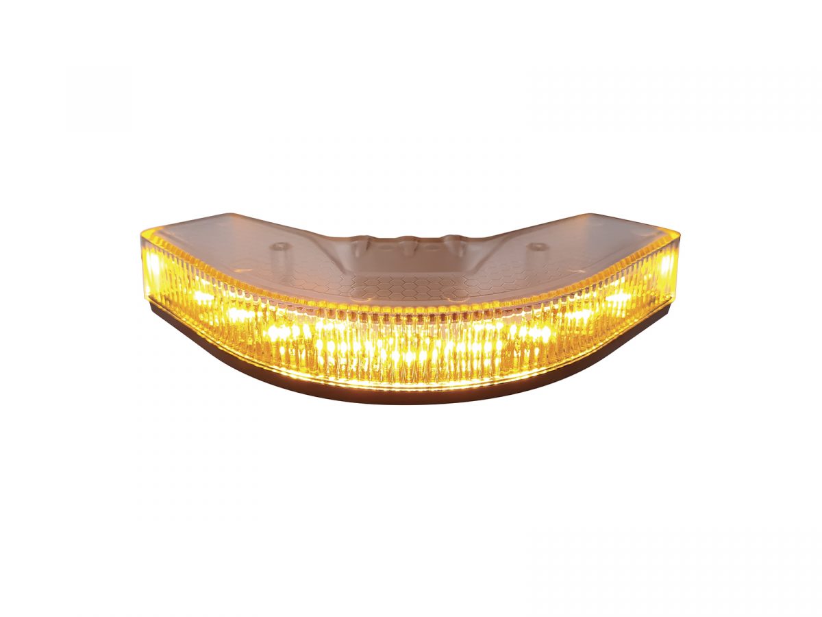 Amber Lens OV9 Corner LED Module Lit with no Cable Top Angle View