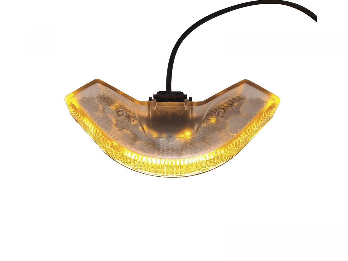 Amber Lens OV9 Corner LED Module Lit with Cable Top View