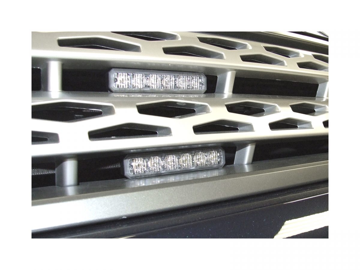 Mini Stealth - 6-way Flush Fit (Hood Mount) LED Modules for Horizontal Mounting x 2 In Situ In Grille Unlit