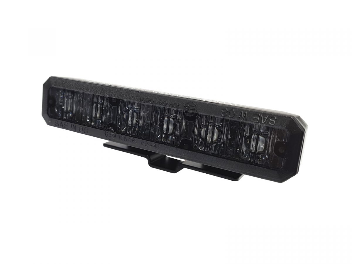 Mini Stealth - 6-way Flush Fit (Hood Mount) Smoked Lens LED Modules Angle View Unlit with Bracket