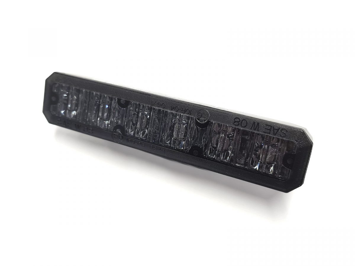 Mini Stealth - 6-way Flush Fit (Hood Mount) Smoked Lens LED Modules Angle View Unlit No Bracket