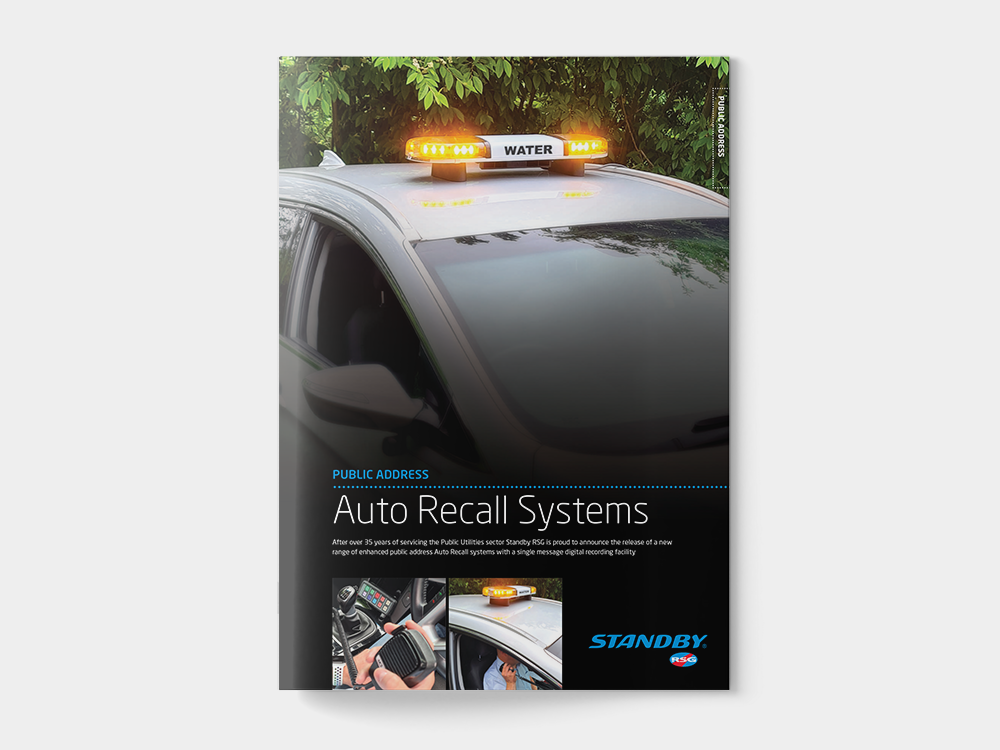 Auto Recall Catalogue Cover on light grey background, a vehicle with water livery lightbar is on front of catalogue