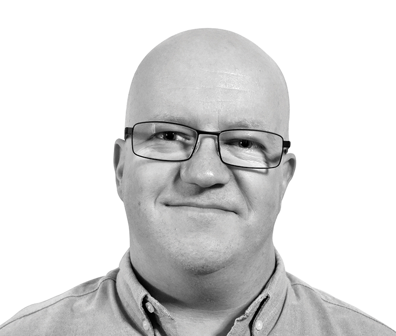 Karl Bishop is Standby RSG's Senior Production Engineer, this is his black and white headshot.