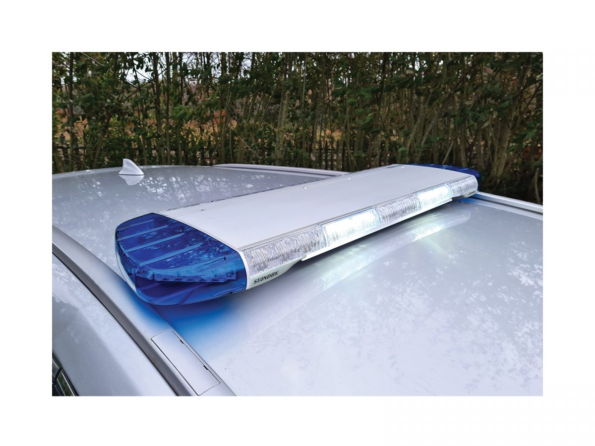W3 Lightbar Front White LEDs Lit shown on roof of silver car