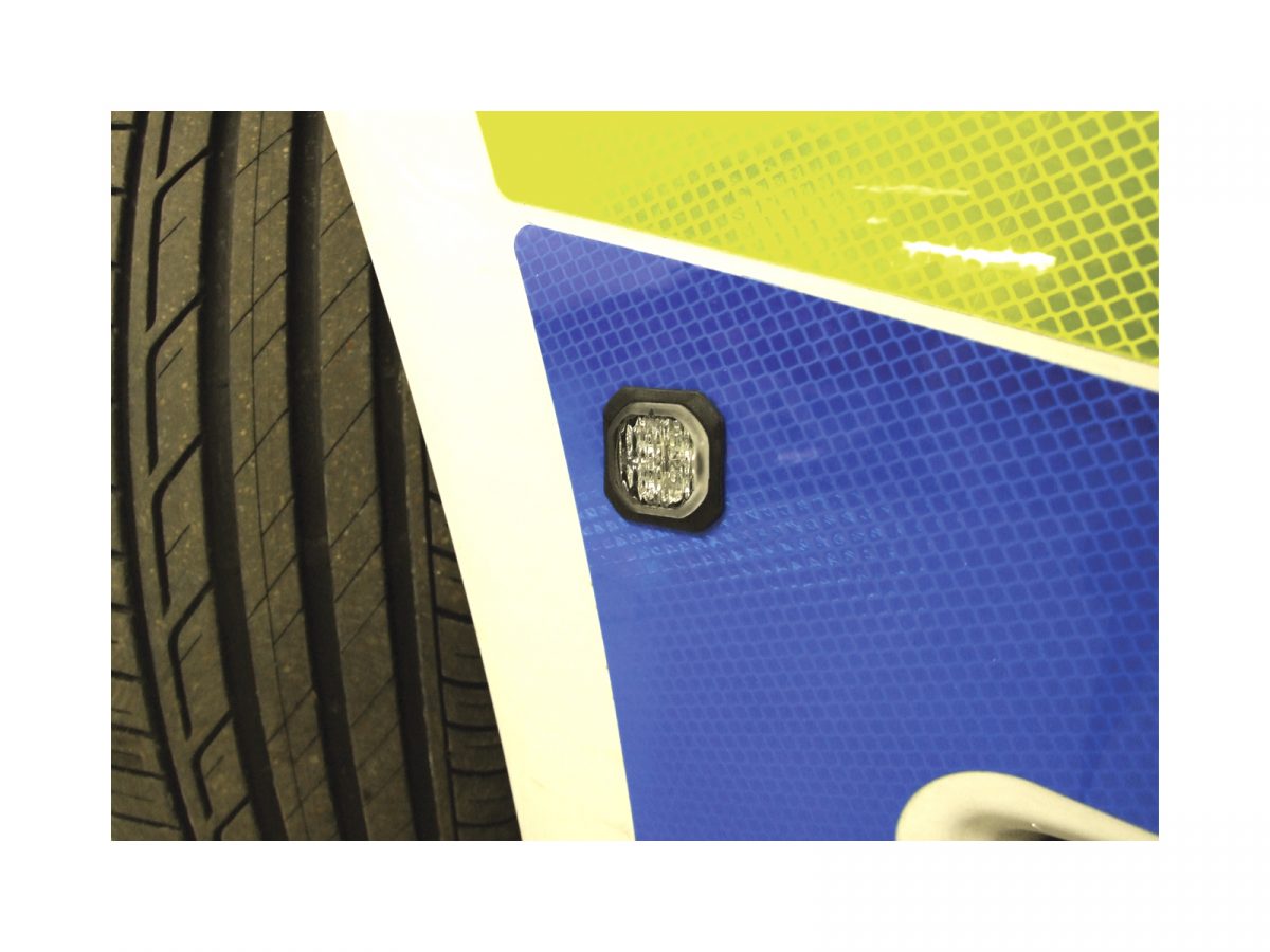 Micro Burst Low Profile LED Modules In Situ Mounted on Police Car Wheel Arch