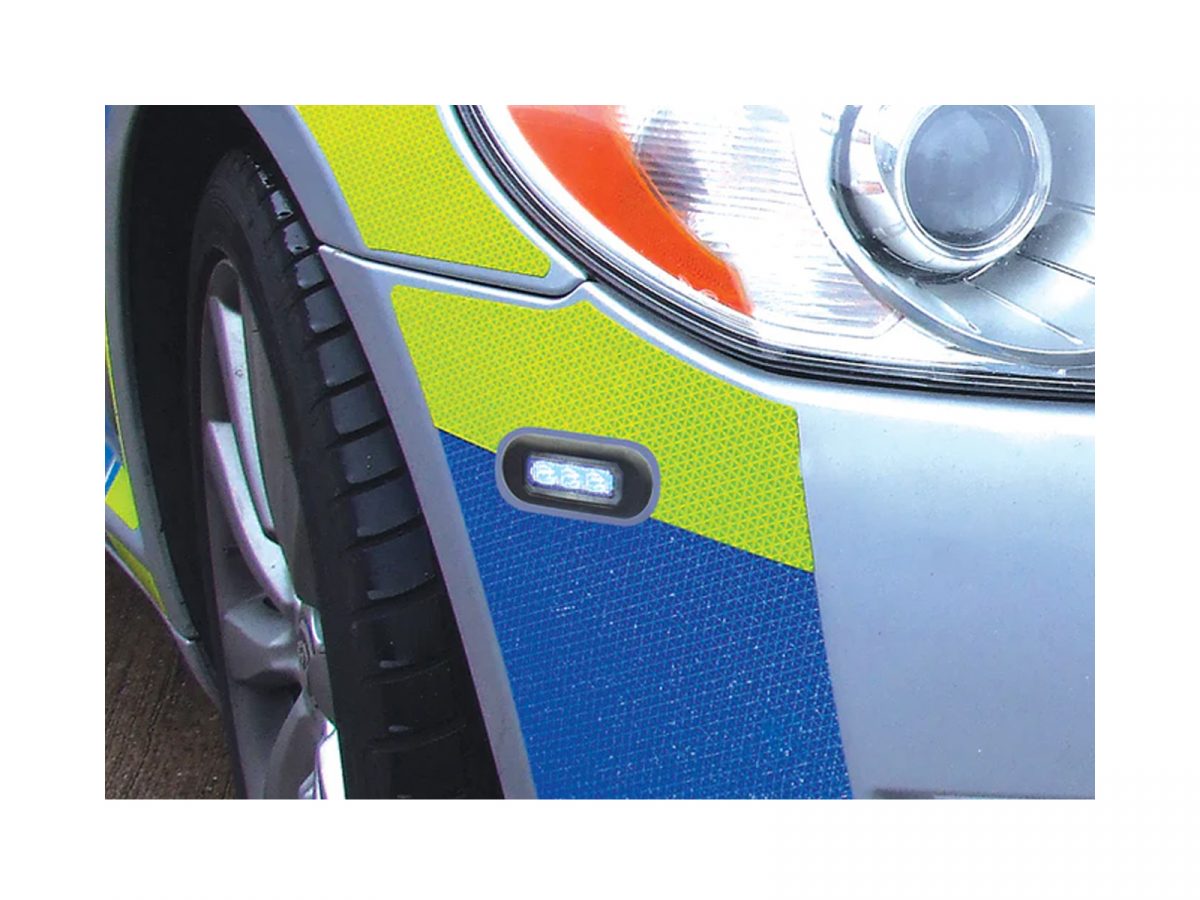 Mini Stealth Rubber Mounting Boots In Situ on Emergency Vehicle Wheel Arch with 3-Way Mini Stealth Lit White