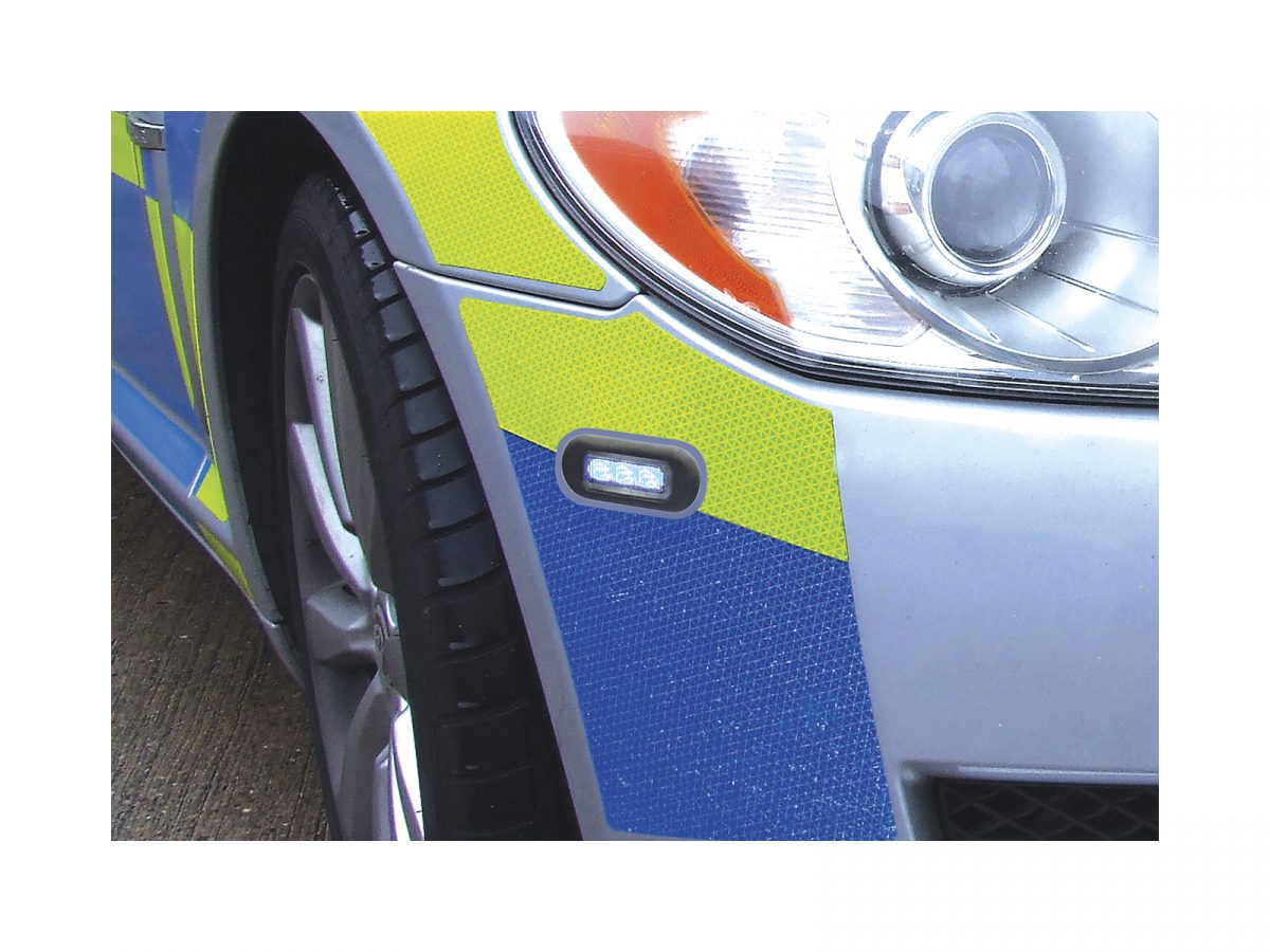 Mini Stealth - 3-way Surface Mount LED Modules In Situ Front of Police Car Unlit