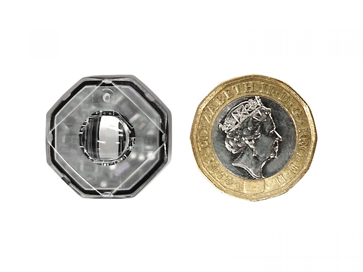 Octa-Fit Discreet LED Module (F019) Scale Image Showing Roughly Same Size as Pound Coin