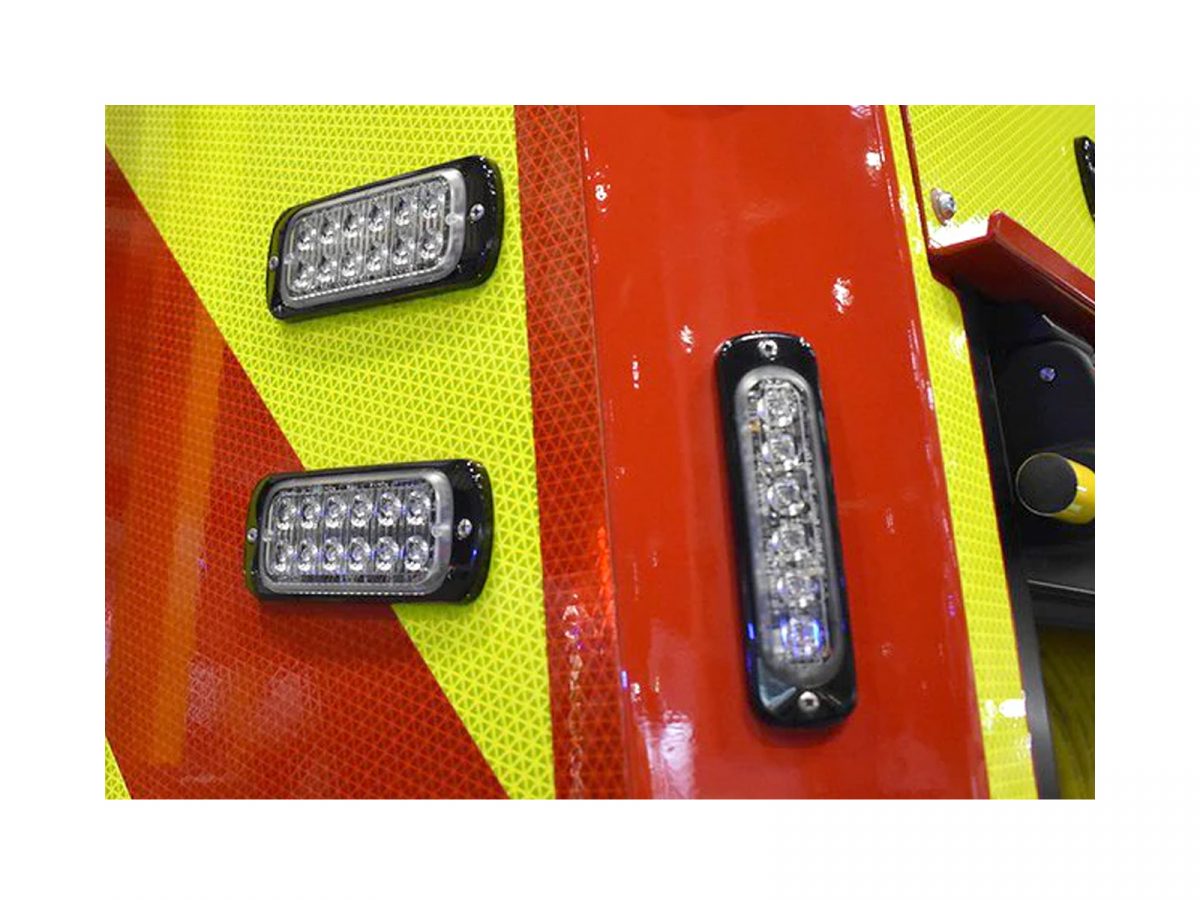 Super-Thin Single Colour 6-LED and 12-LED Modules in Situ on Corner of Fire Appliance Unlit