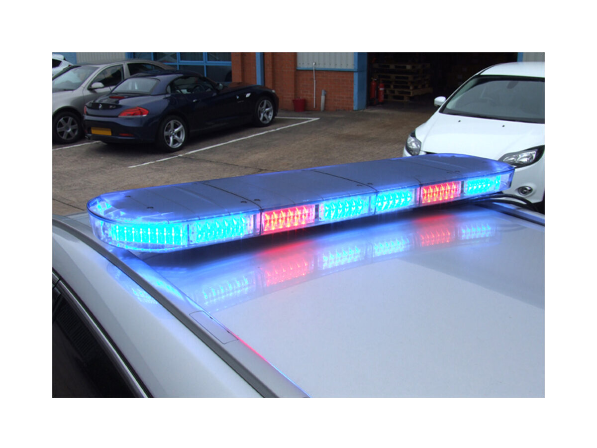 Aegis LED Lightbar In Situ Lit Red and Blue on top of Silver Car Roof