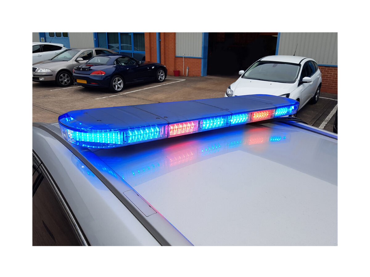 Aegis LED Lightbar In Situ Lit Red and Blue on top of Silver Car Roof