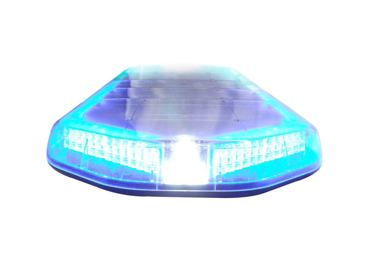 Large Legion LED Lightbar Blue and White Lit Top Side View Closer
