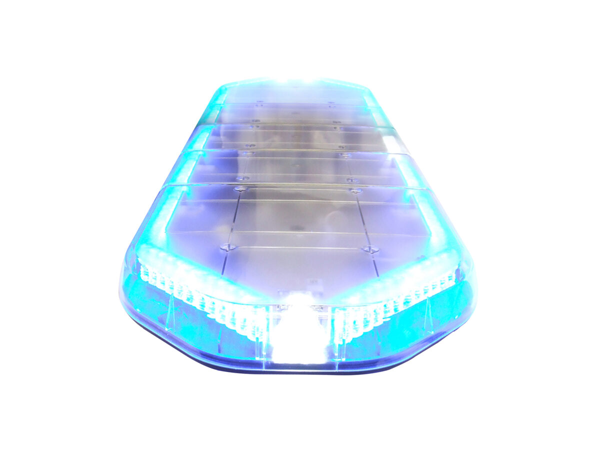 Large Legion LED Lightbar Blue and White Lit Top Side View Close