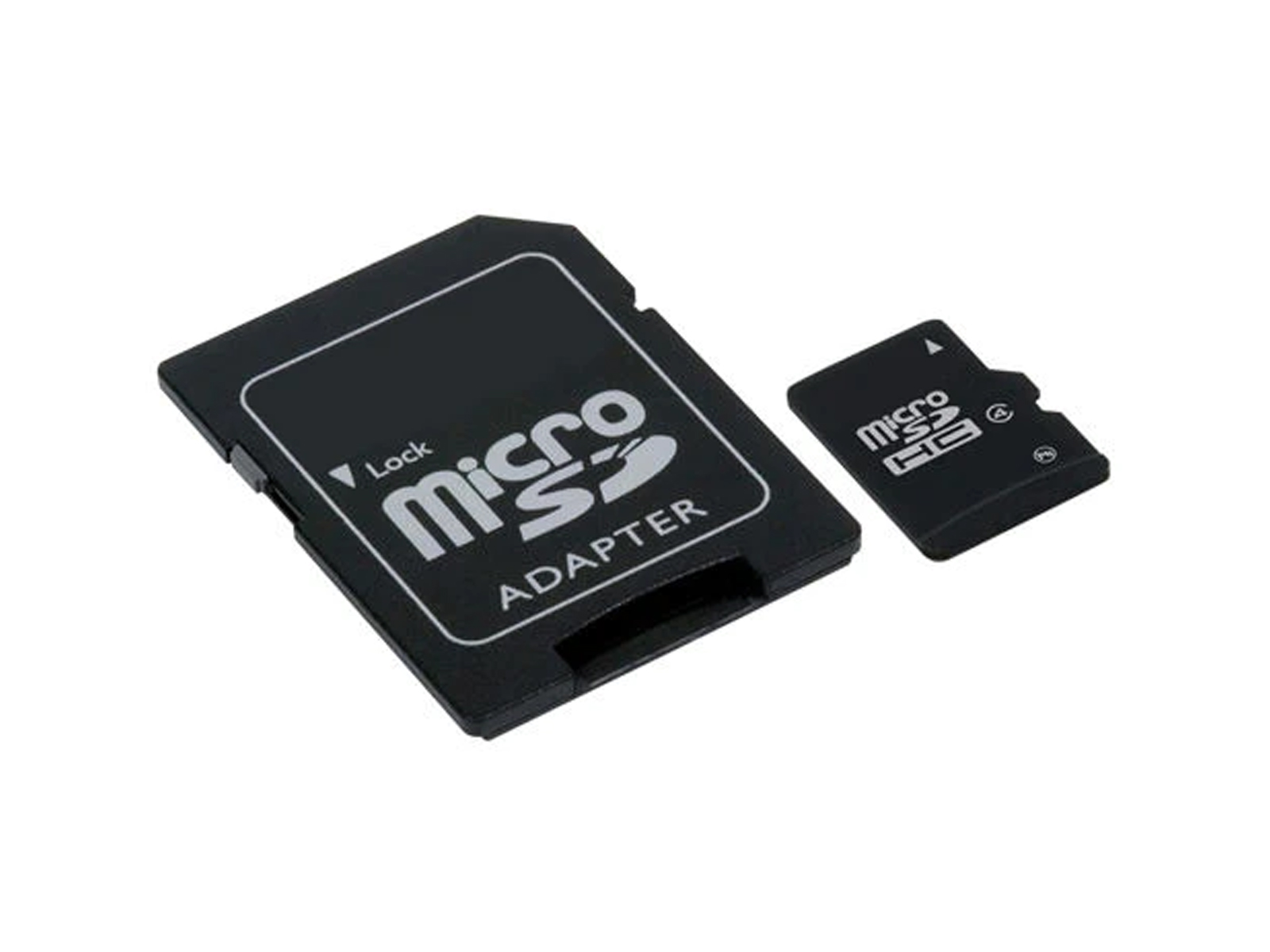 GVE-S-MMC-64 SD Micro SD Card and Adapter Angle View