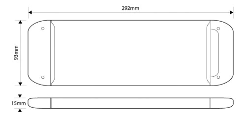 Large Rectangle LED Interior Lamp with Integral Switch Dimensions Diagram Showing 292mm length, 93mm height and 15mm depth