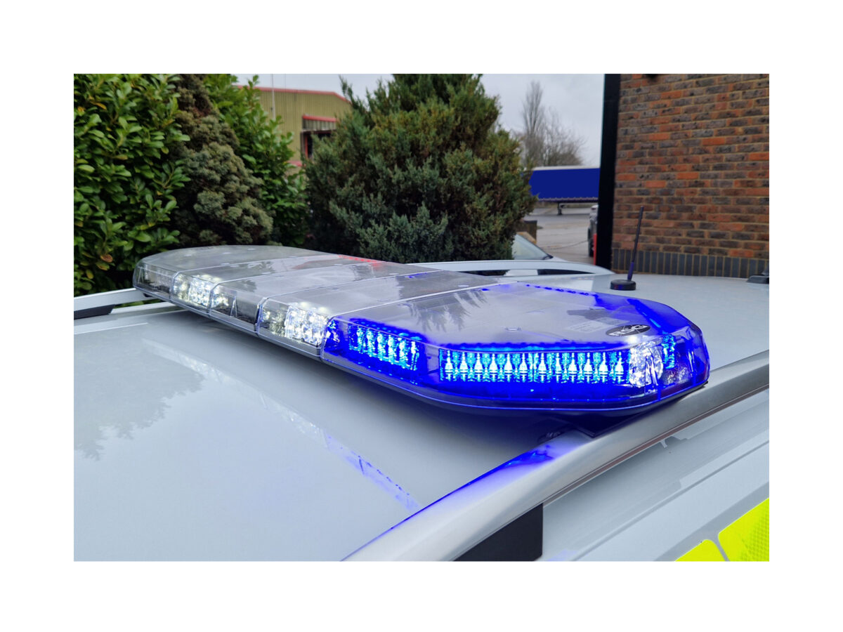 Legion LED Lightbar In Situ Lit Blue White on Police Car Roof