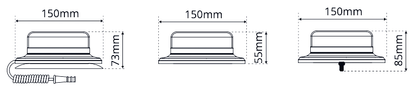 LPB Beacons Dimensions Illustration Showing ⌀150mm x h55/73/85mm