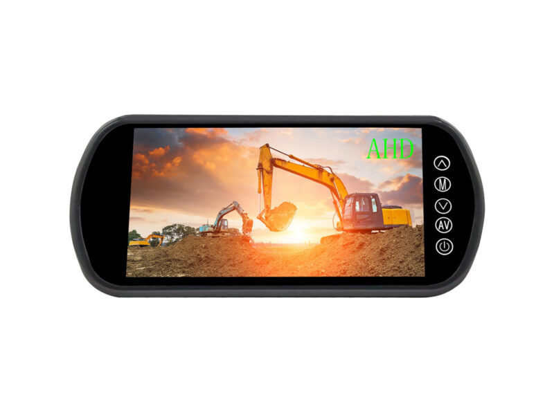 AEX-ST-TSD-MMC AEX-ST-TSD-MMS Mirror Monitor Screen View with image of excavators on the screen, silhouetted against sky with low sun