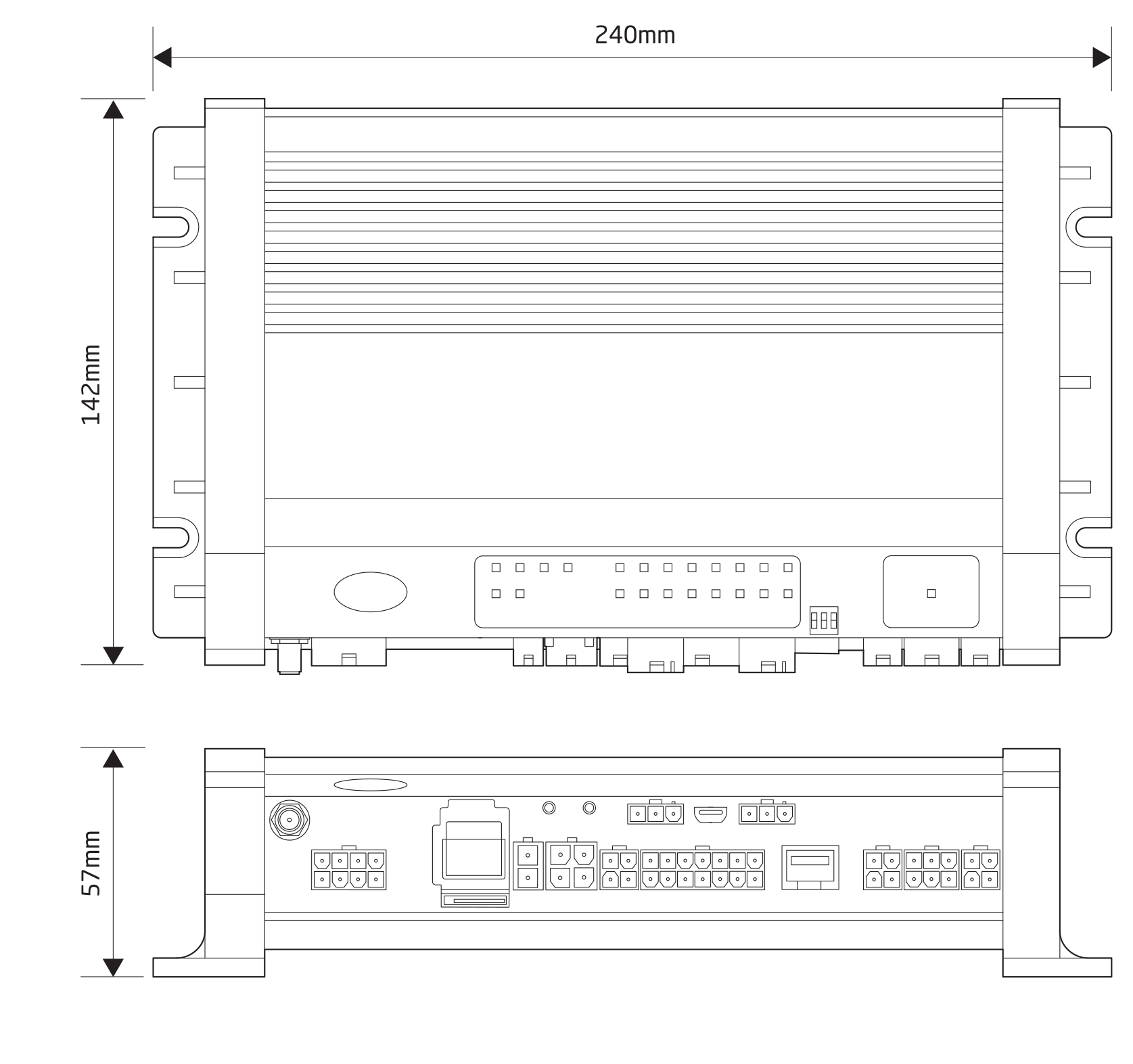 MCS-NX16 Dimensions showing 240mm width, 142mm height and 57mm depth