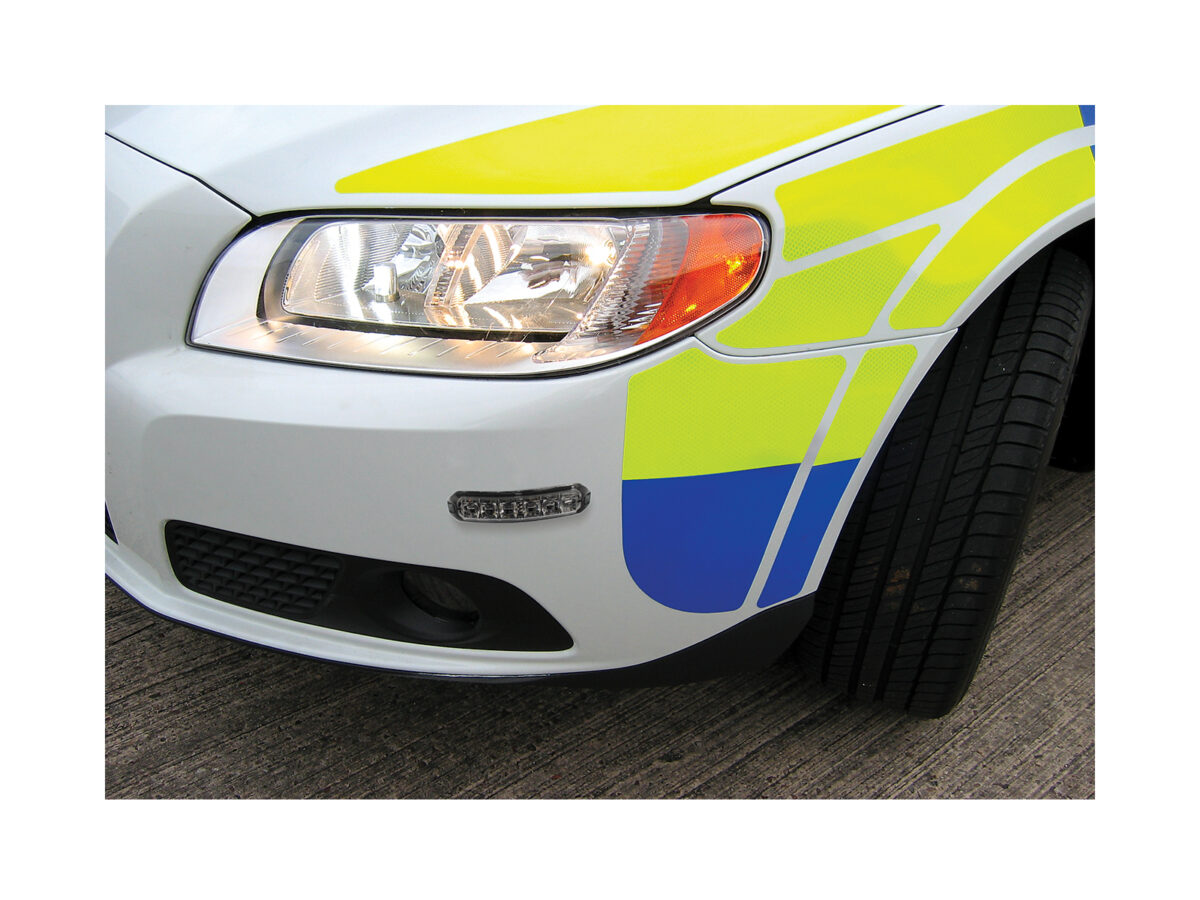 Flexible Warning Light In Situ Police Car Bumper Unlit Closely Cropped