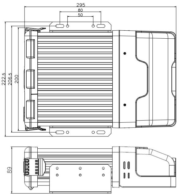 AEX-ST-DVR-X5-4W2 AutoEye Xpert Pro 12 Channel (8 x AHD + 4 x IP) Hard Drive Recorder Dimensions Illustration Showing 295mm Height, 200mm Width and 89mm Depth