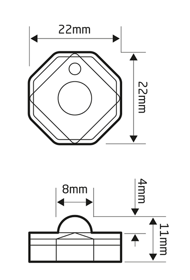 Octa-Fit Discreet LED Module (F019) Dimensions Showing 22/8mm Diameter and 11/4mm Height