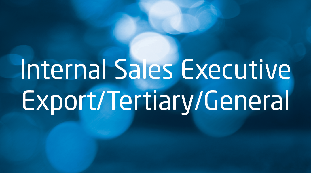 Image reads 'Internal Sales Executive - Export/Tertiary/General' on dark blue bokeh background