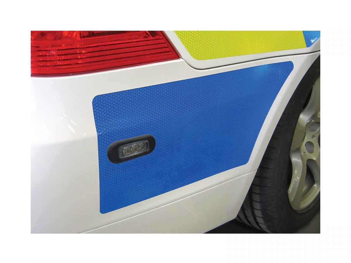 Mini Stealth Rubber Mounting Boots In Situ on Emergency Vehicle Behind Rear Wheel with 3-Way Unlit Mini Stealth