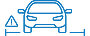 Blue lane departure graphic in a modern rounded lineart style.