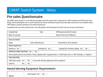 Close up of the CARAT Switch Systems - Volvo Pre-sales Questionnaire.