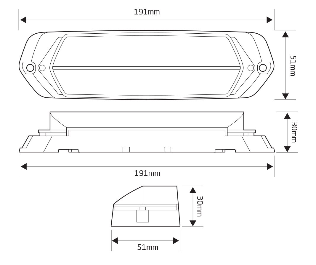 SceneMax Dimensions without Bezel reads w191mm x h51mm x d30mm