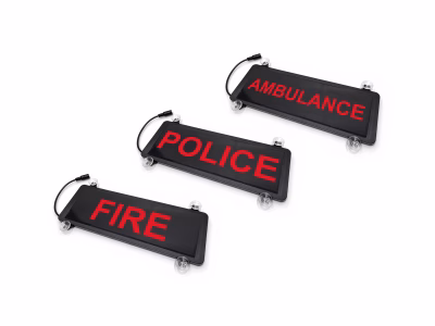 Safe Responder R - Rear LED Sign Ambulance Police Fire Angle View Suction Cups Isolated on White Background