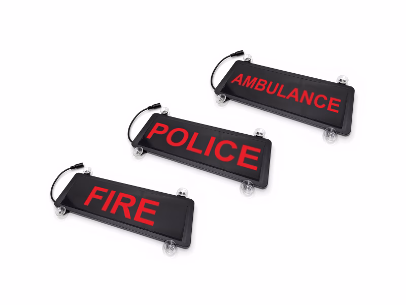 Safe Responder R - Rear LED Sign Ambulance Police Fire Angle View Suction Cups Isolated on White Background